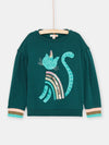 Girl blue duck sweater with cat motif