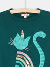 Girl blue duck sweater with cat motif