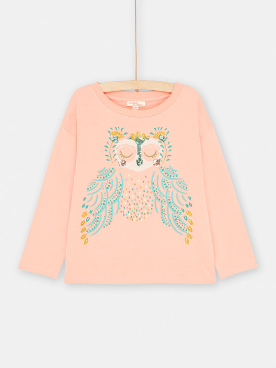 Girl salmon owl T-shirt