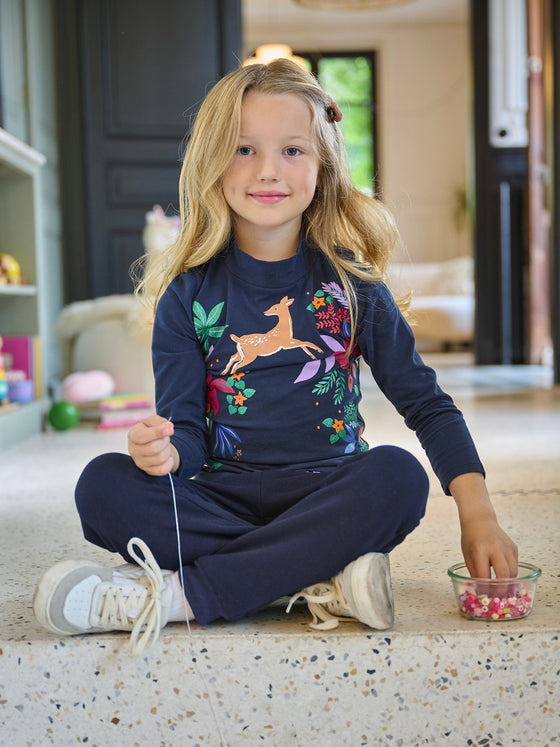 Girl noirine under-sweater with flowers and doe motifs