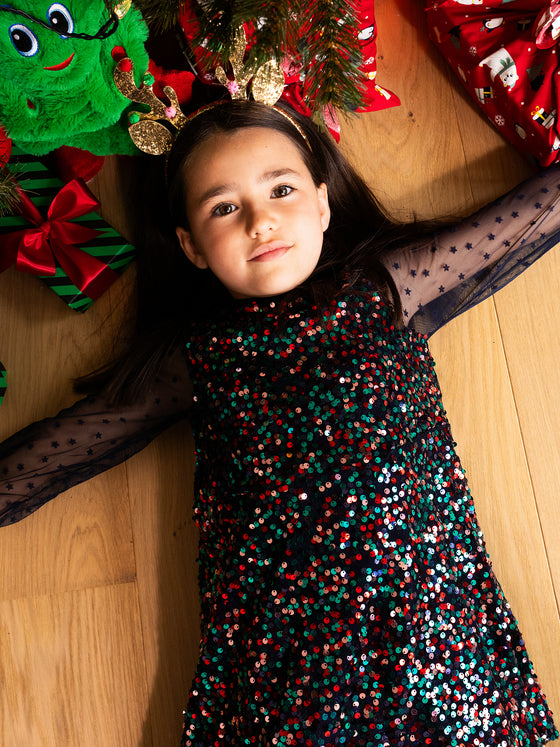 Girl navy sequin dress