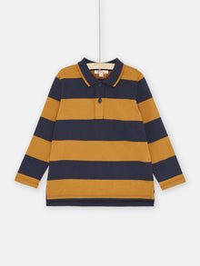  BOY NAVY BLUE AND BROWN STRIPED POLO SHIRT