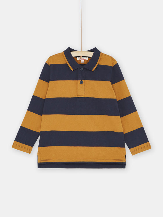 BOY NAVY BLUE AND BROWN STRIPED POLO SHIRT