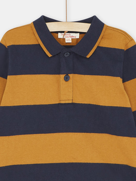 BOY NAVY BLUE AND BROWN STRIPED POLO SHIRT