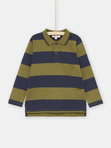  BOY NAVY AND GREEN POLO SHIRT WITH STRIPE PRINT