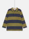 BOY NAVY AND GREEN POLO SHIRT WITH STRIPE PRINT