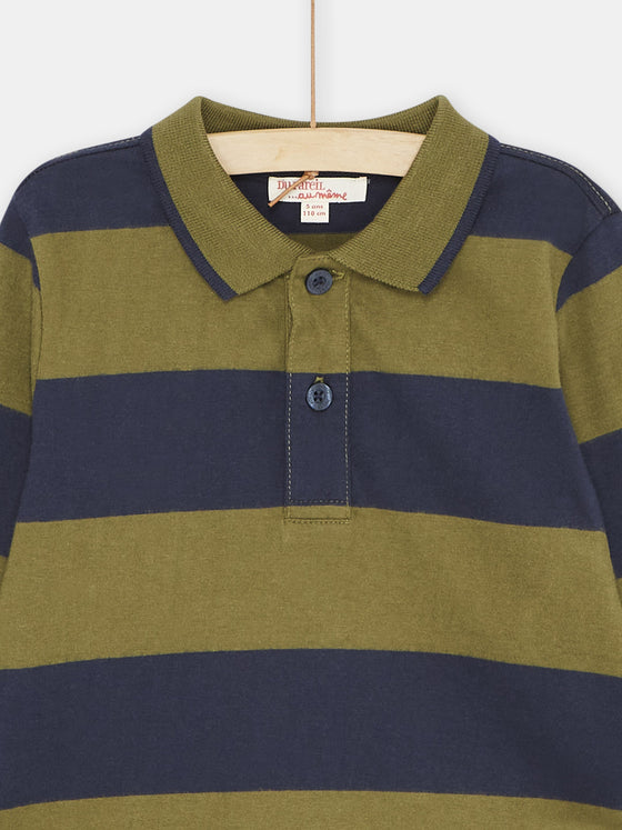 BOY NAVY AND GREEN POLO SHIRT WITH STRIPE PRINT