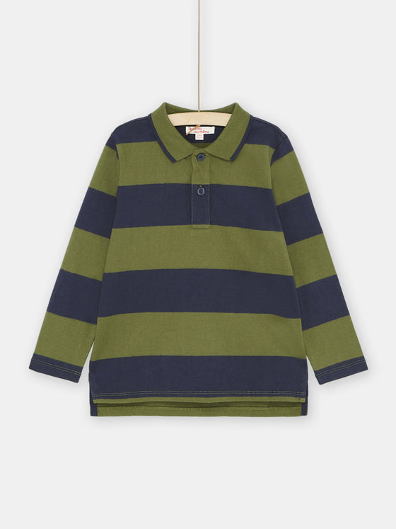 BOY NAVY AND GREEN POLO SHIRT WITH STRIPE PRINT