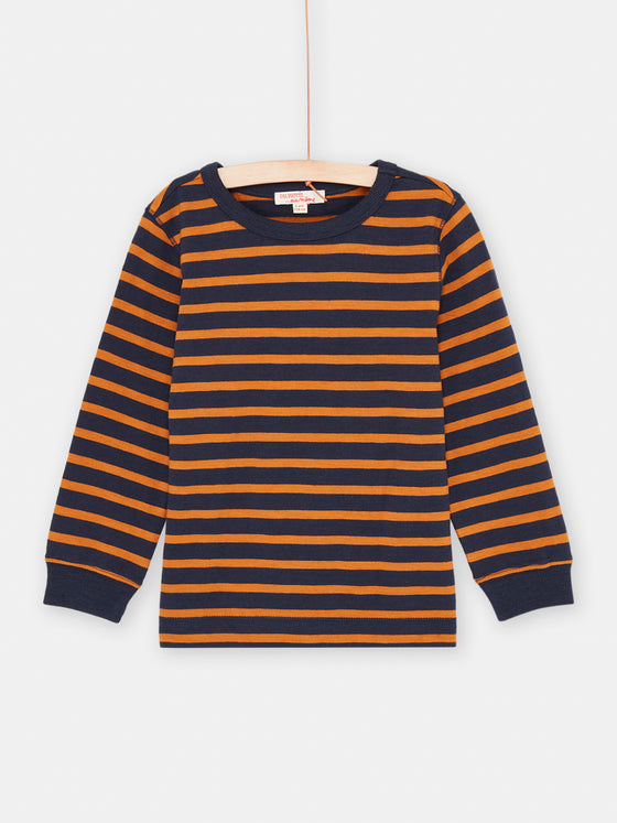 BOY'S BLUE AND BROWN STRIPED T-SHIRT