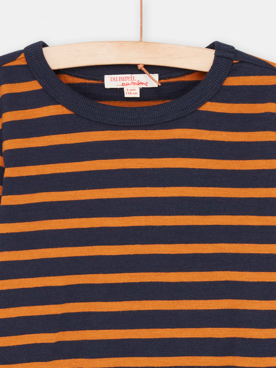 BOY'S BLUE AND BROWN STRIPED T-SHIRT