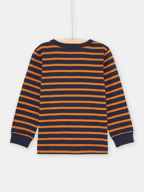 BOY'S BLUE AND BROWN STRIPED T-SHIRT