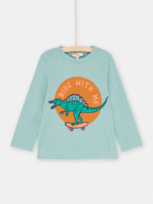  CELADON BLUE T-SHIRT WITH DINOSAUR ANIMATION