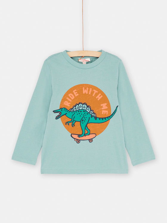 CELADON BLUE T-SHIRT WITH DINOSAUR ANIMATION