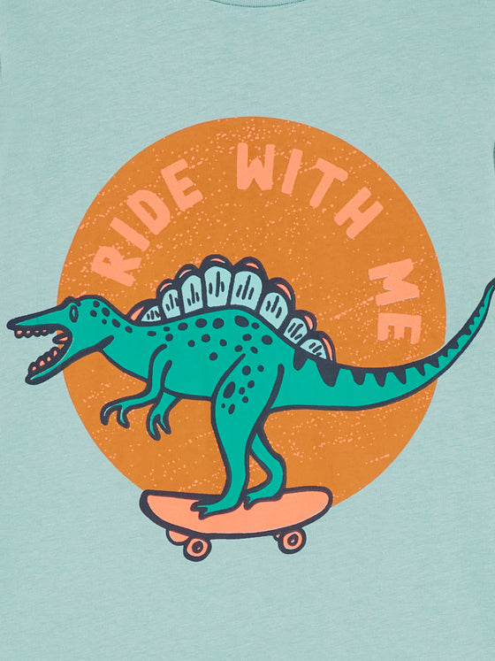 CELADON BLUE T-SHIRT WITH DINOSAUR ANIMATION