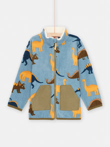  Baby Boy Azure Fleece Vest with Dinosaur Print