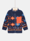 Boy midnight blue fleece vest with ethnic print