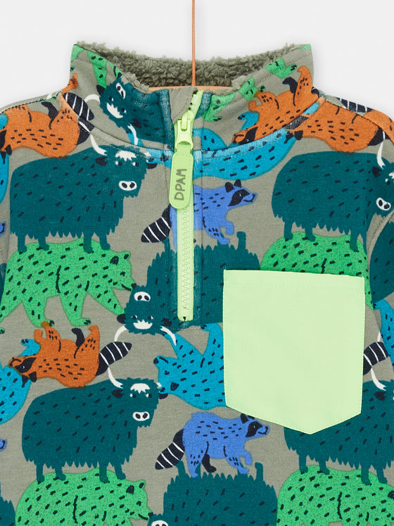Boy grey-green animal print sweatshirt