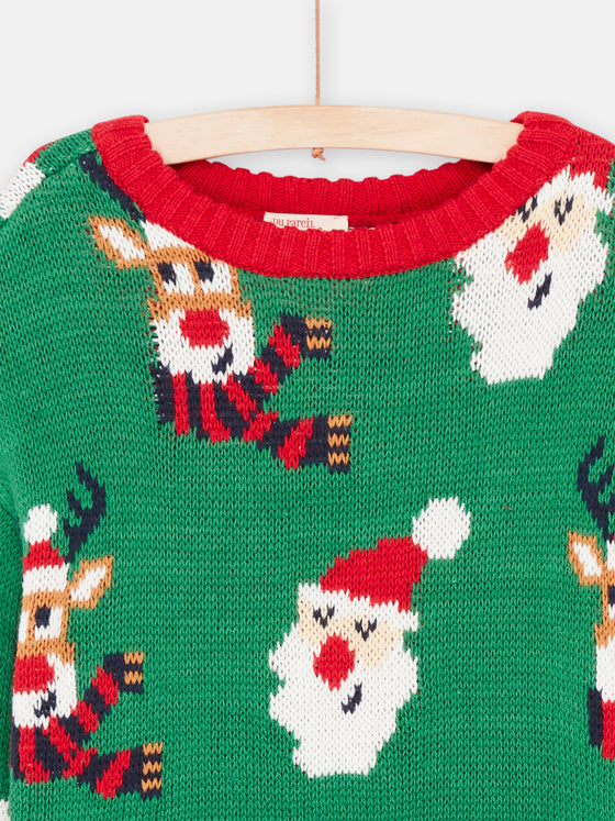 Boy bottle-green knitted Christmas sweater