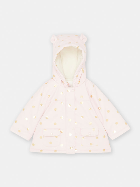 Baby girl dragé pink raincoat with polka dot print