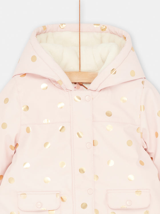 Baby girl dragé pink raincoat with polka dot print