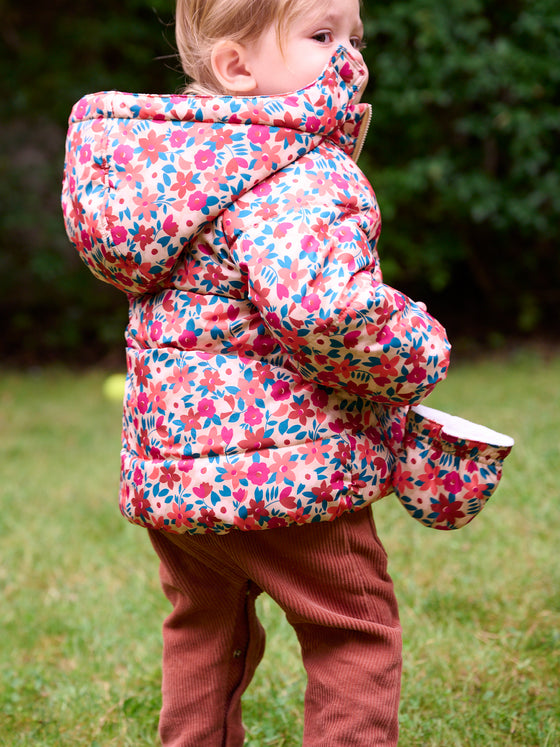 Baby girl beige floral print down jacket