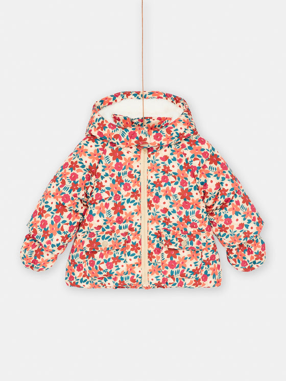 Baby girl beige floral print down jacket