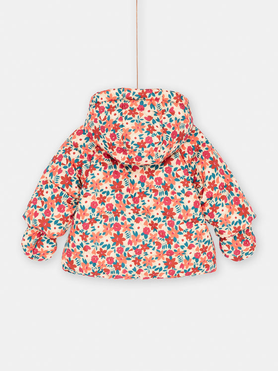 Baby girl beige floral print down jacket