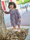 Navy blue and orange dress with floral print