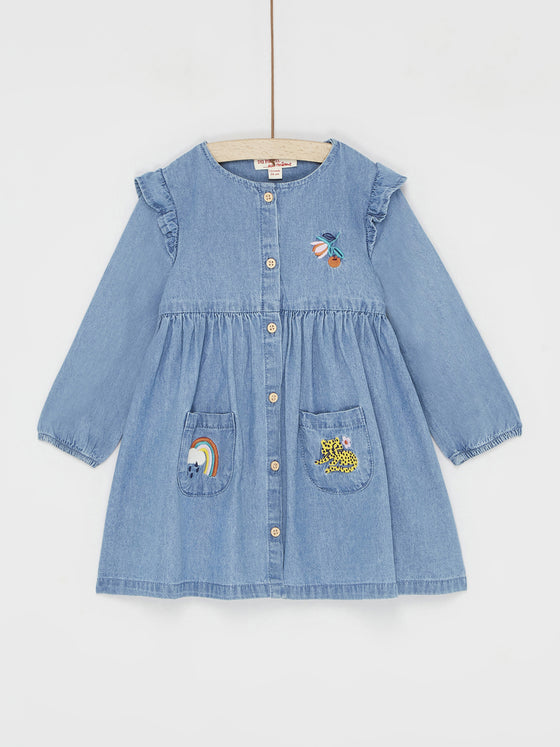 Blue denim dress with pocked details