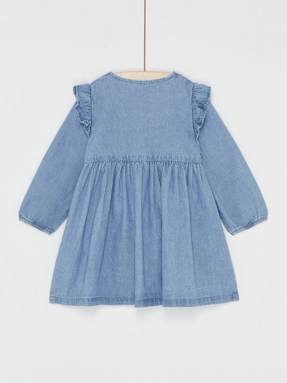 Blue denim dress with pocked details