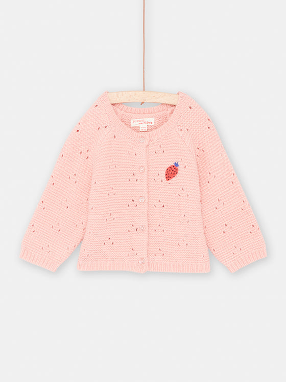 Baby Girl Tea Pink Fancy Stitch Knit Cardigan