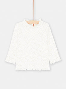  Ecru baby girl ruffled collar under-sweater