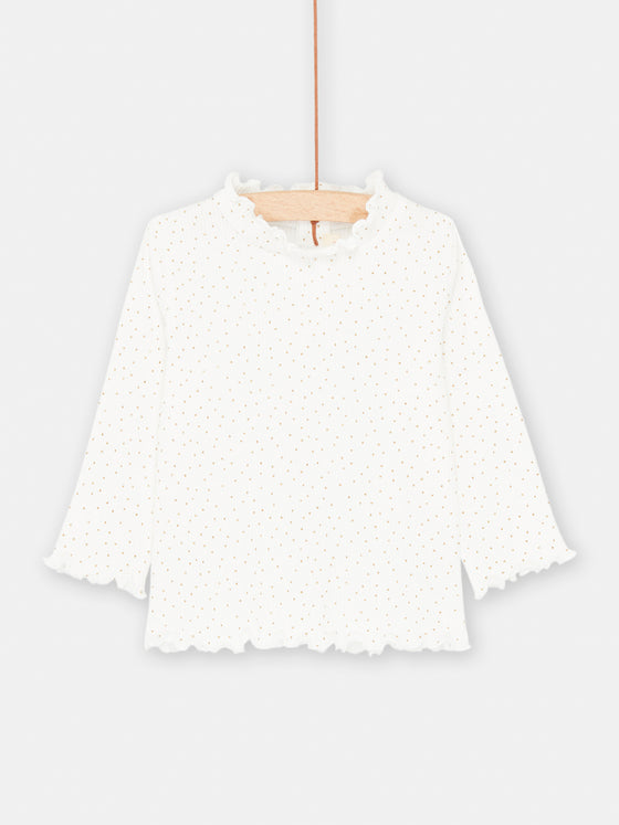 Ecru baby girl ruffled collar under-sweater