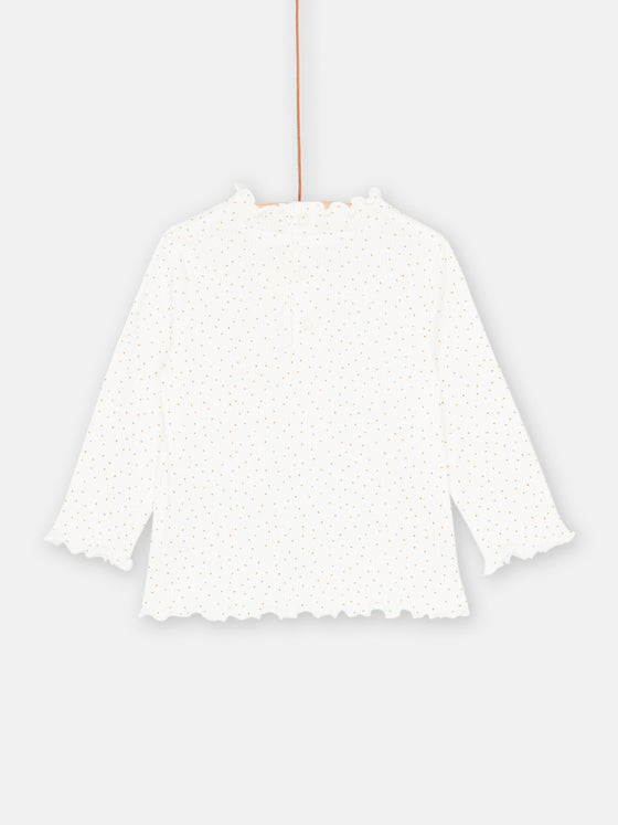 Ecru baby girl ruffled collar under-sweater