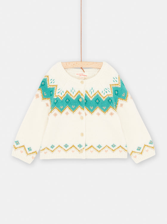 Ecru baby girl knit cardigan