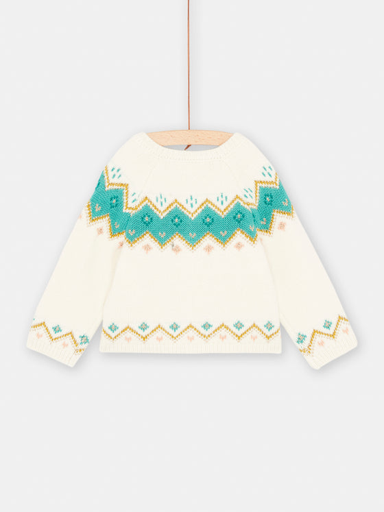 Ecru baby girl knit cardigan