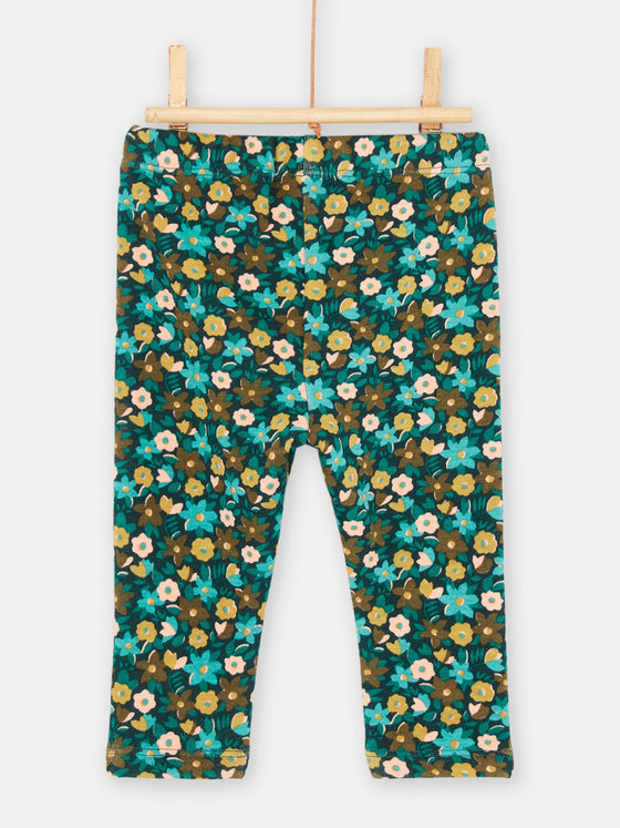 Baby girl petrol blue pants with floral print