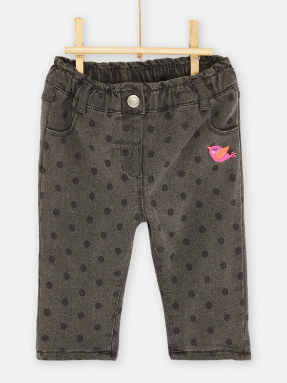 Charcoal jeans with polka-dot print