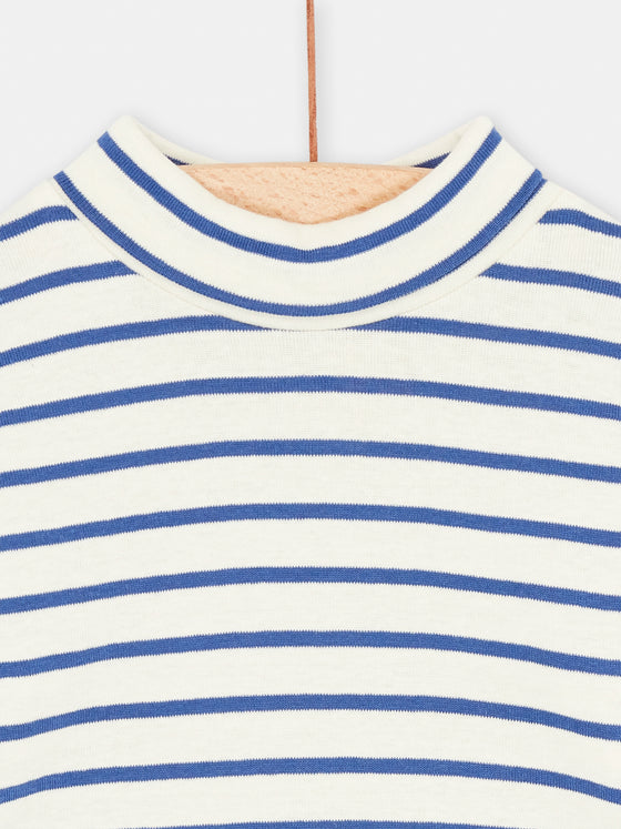 Baby boy cream and blue stand-up collar undershirt