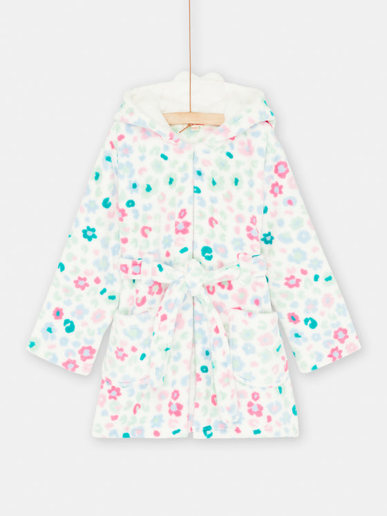 Girl ecru floral print robe