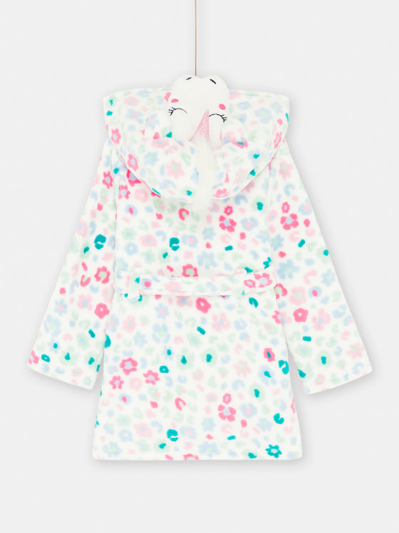 Girl ecru floral print robe