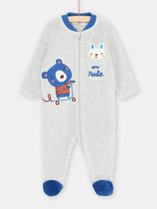  Baby boy grey velvet sleepsuit