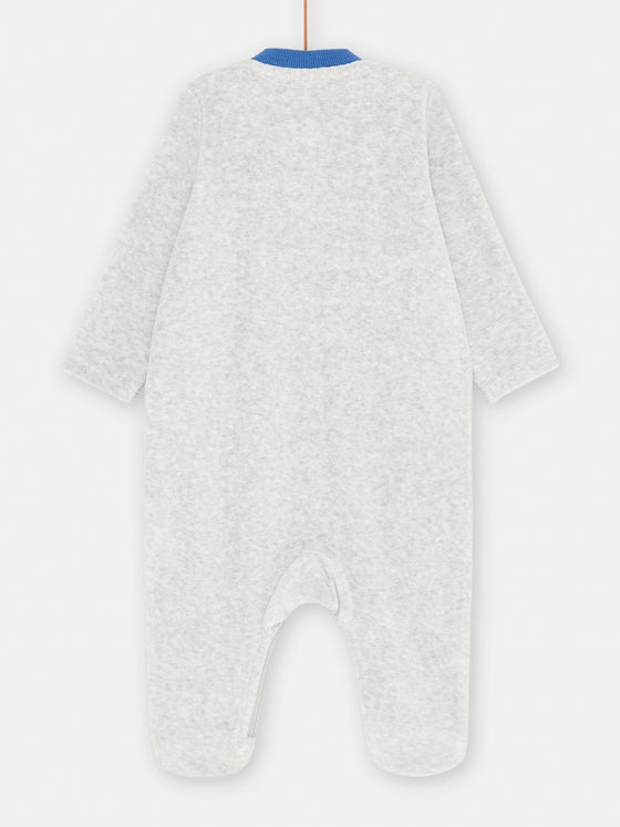 Baby boy grey velvet sleepsuit