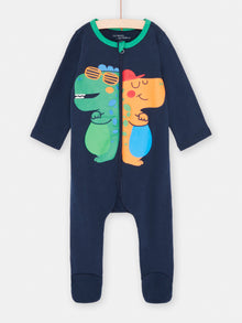  Baby boy midnight blue romper with dinosaur motifs