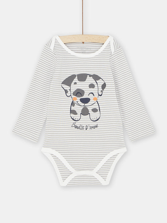  White and gray dog print bodysuit