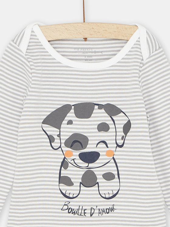  White and gray dog print bodysuit