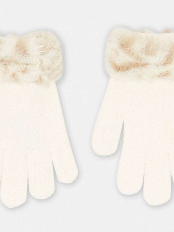 Ecru synthetic fur gloves