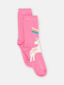  GIRL PINK SOCKS WITH UNICORN PRINT