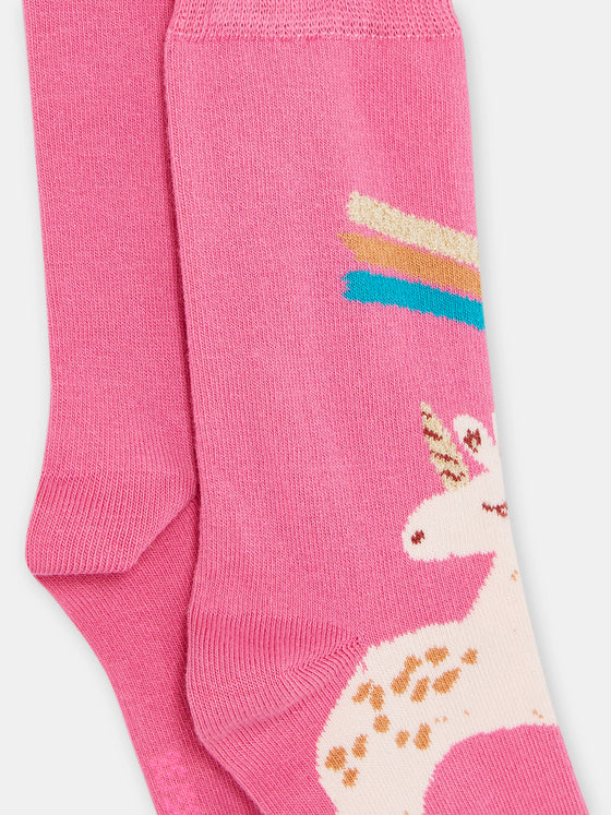 GIRL PINK SOCKS WITH UNICORN PRINT