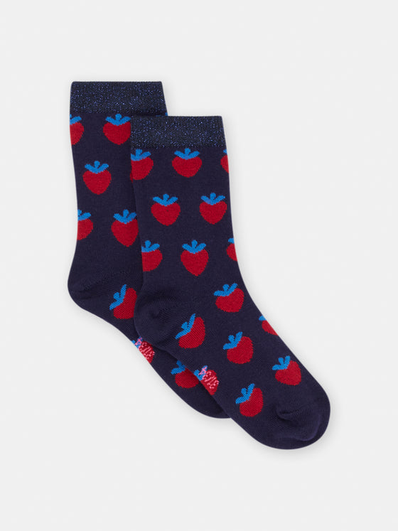 GIRL NAVY BLUE STRAWBERRY PRINT SOCKS